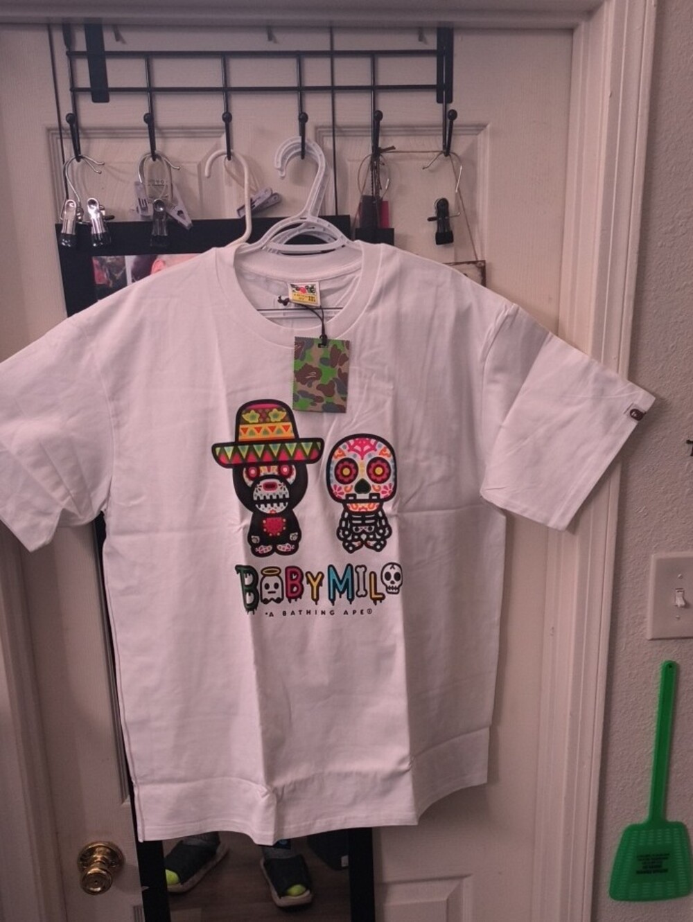 Bape White Baby Milo-Day Of The Dead Shirt. Men's Size 2XL Bape Runs Small XL